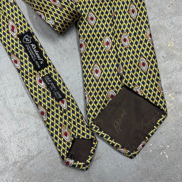 Brioni Tie 100% Silk Satin Made in Italy Geometric Yellow 4" - Picture 5 of 5